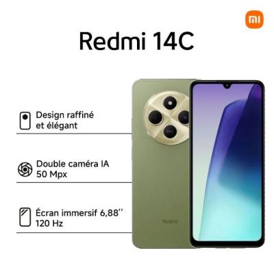 Xiaomi Redmi 14C- ROM 128 Gb - RAM 6 Gb - 6.88" -50Mpx - 5160mAh - Green - Garantie 12 mois