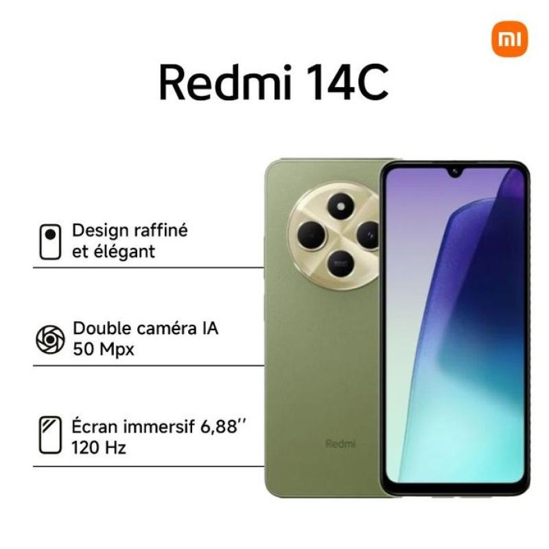 Xiaomi Redmi 14C- ROM 128 Gb - RAM 6 Gb - 6.88" -50Mpx - 5160mAh - Green - Garantie 12 mois
