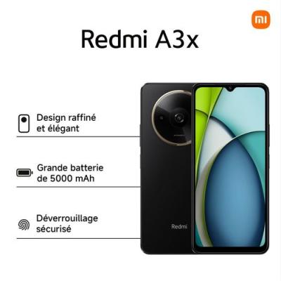 Xiaomi Redmi A3X - 6.71" - 4G - 2 sim - 3GB Ram - 64GB Rom - 8Mpx/5Mpx - 5000 MAh - Noir - Garantie 12 mois